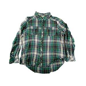 C Est 1946 Shirt Womens Large Green Plaid Button Up Long Sleeve Collar
